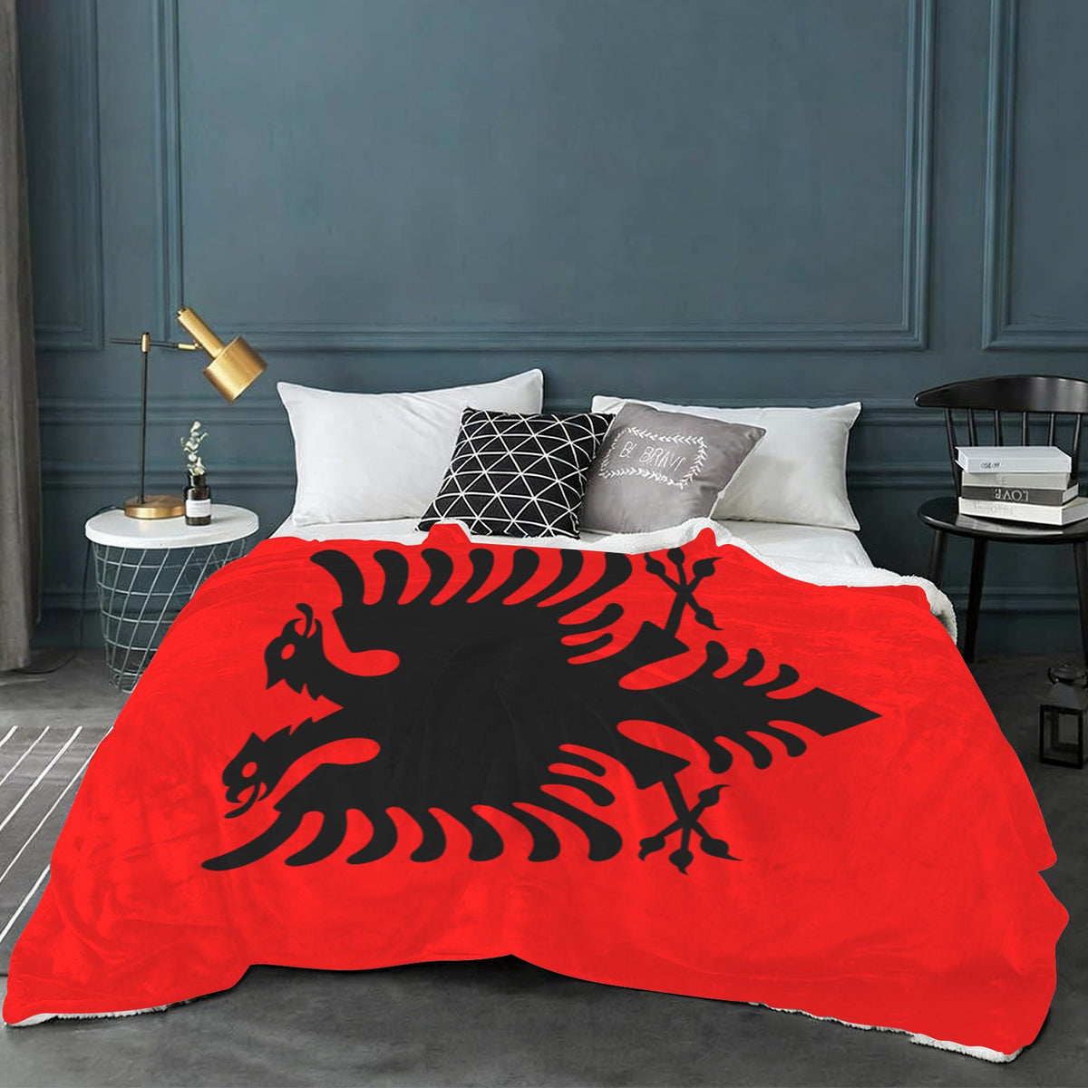 Albania Flag Inspired Sherpa Fleece Blanket 90" x 108" | Ships from USA