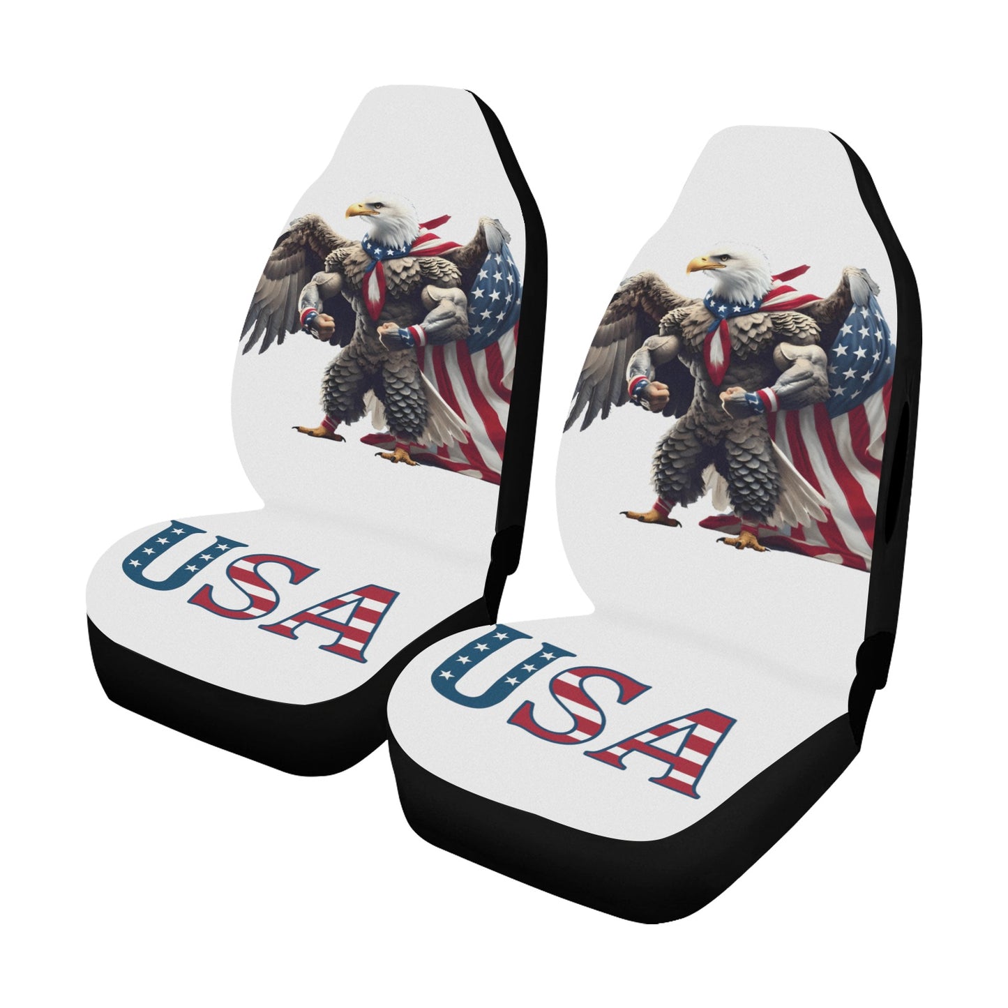 USA/American Flag Bald Eagle with Cape Car Seat Cover Airbag Compatible(Set of 2, white)