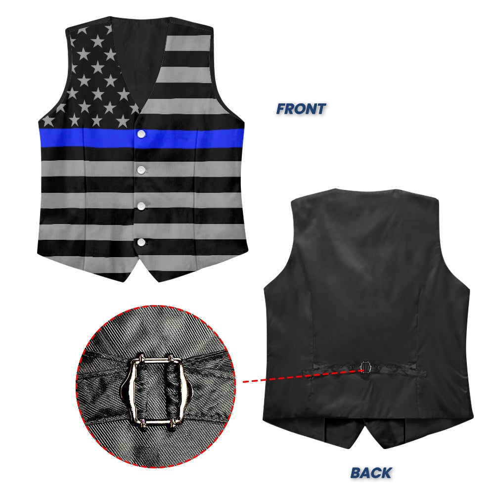 Thin Blue Line Flag (subdued) Suit Vest | Formal Law Enforcement Support Apparel