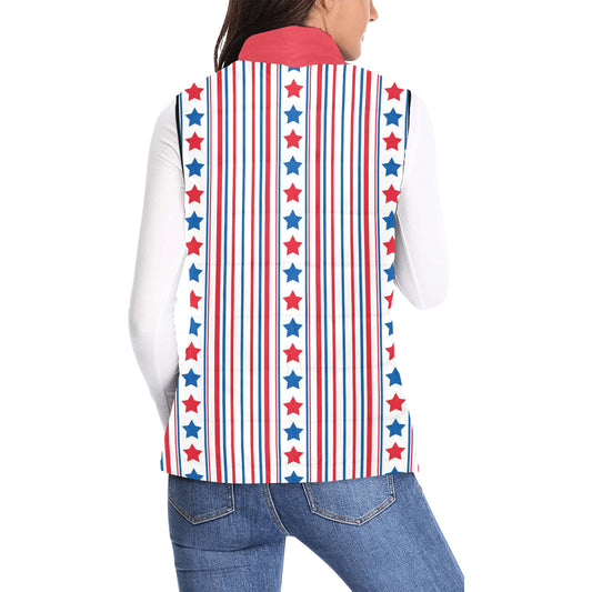 USA/American Flag Inspired Stars & Stripes Pattern Women's Padded Vest