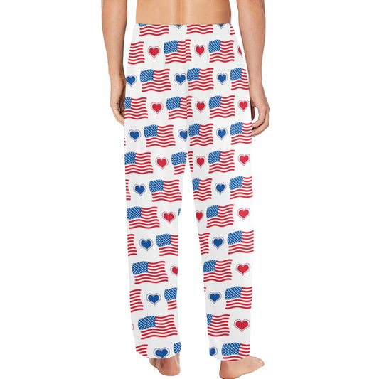 USA/American Flag Inspired Heart Pattern Men’s Pajama Trousers with Pockets (Made in the USA)