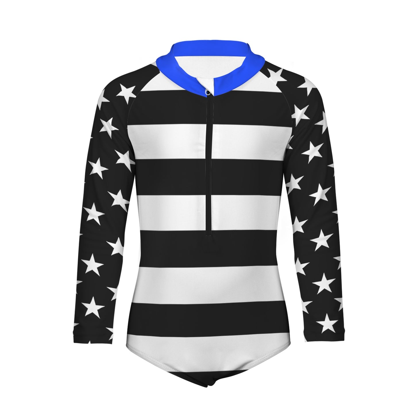 Thin Blue Line Flag Little Girls' Long Sleeve One-Piece Swimsuit
