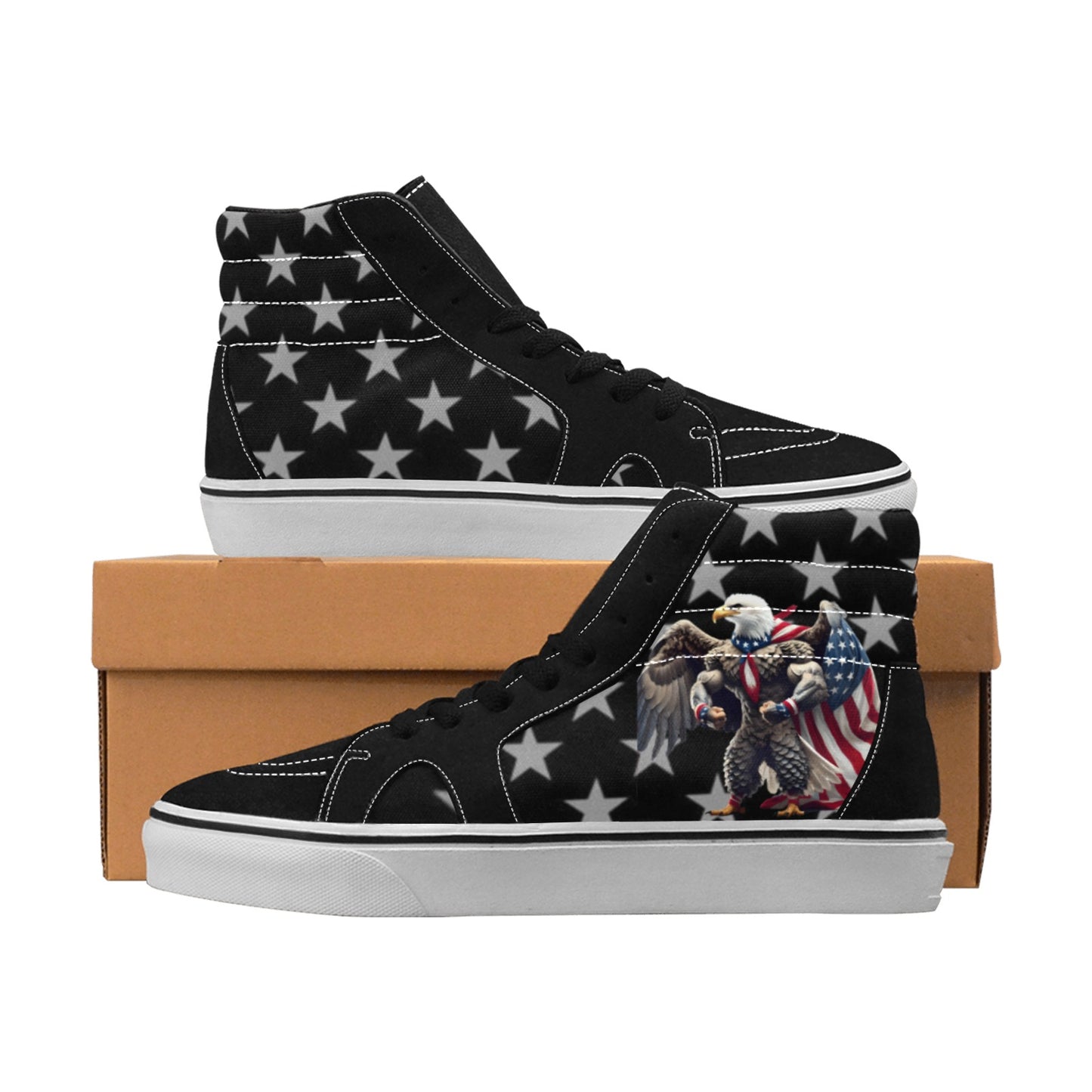 USA/American Flag Inspired Bald Eagle With Cape Men's High Top Canvas Shoes