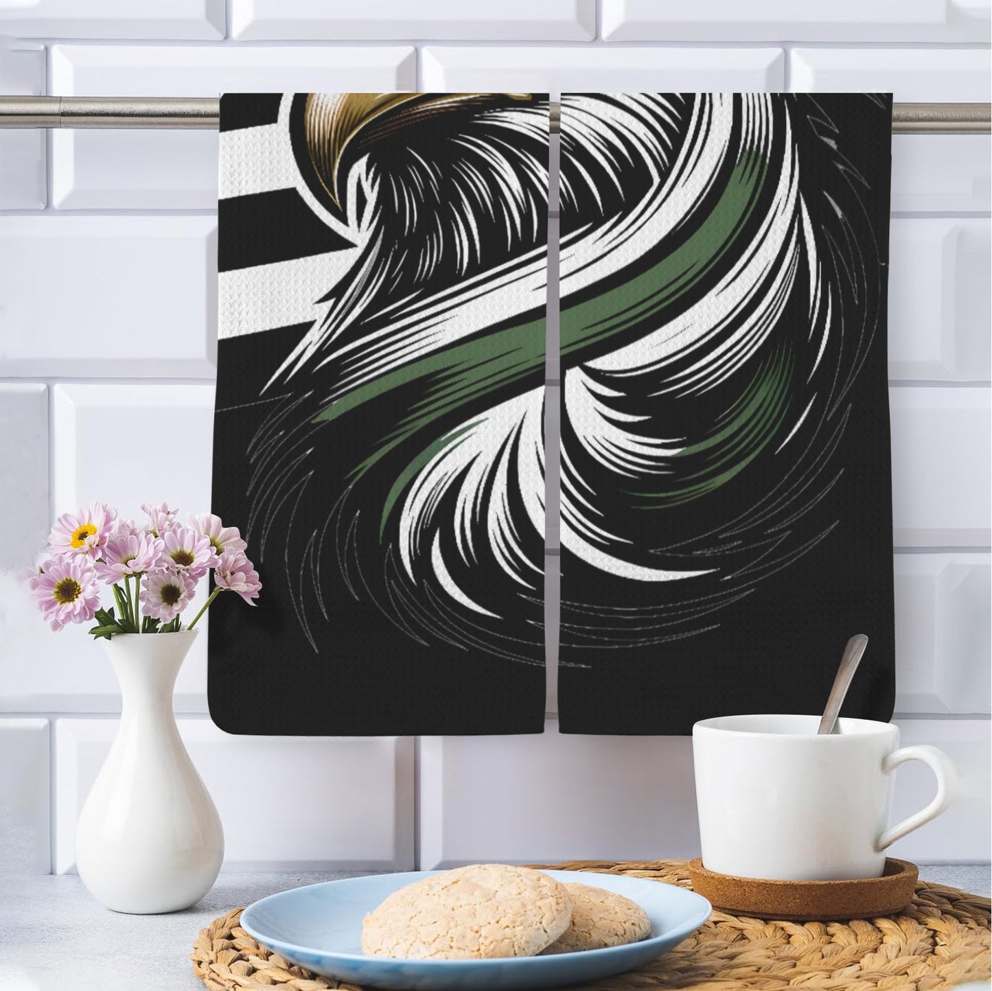 Thin Green Line Flag Inspired Eagle Kitchen Towel 40X60cm (Pack of 2) (Made in the USA)