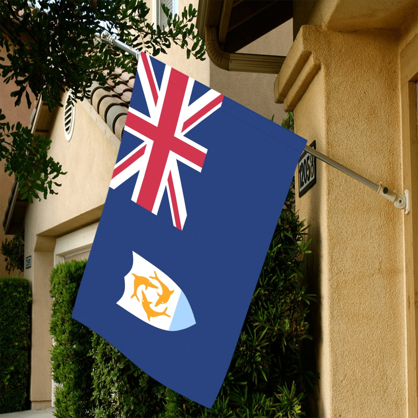 House displaying Anguilla flag by Luv My Flag outdoors.