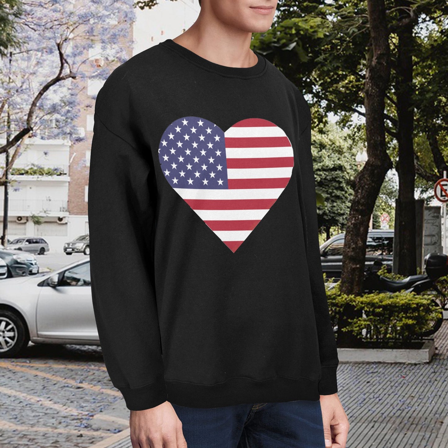 USA/American Flag Inspired Heart Unisex Fleece Sweatshirt (Made in the USA)