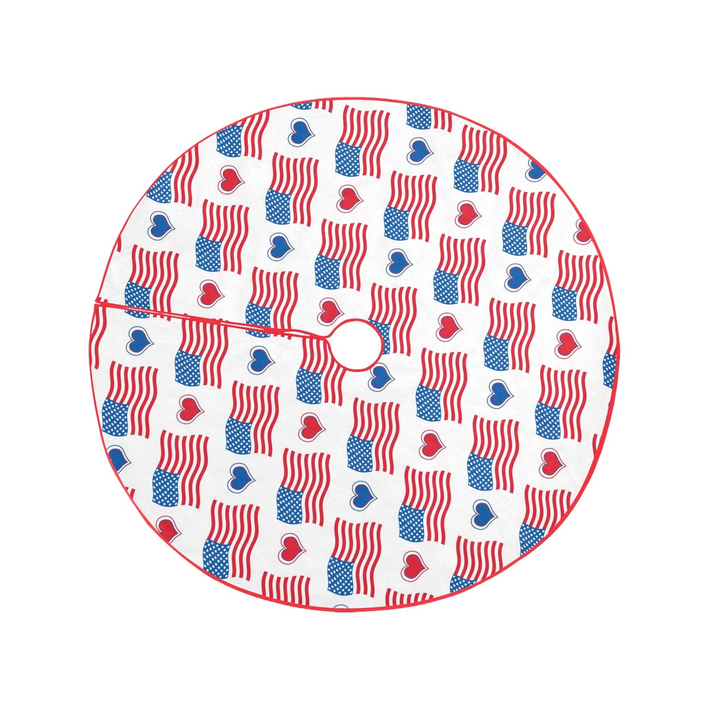 US/American Flag/Heart Pattern Thick Christmas Tree Skirt 47" x 47"