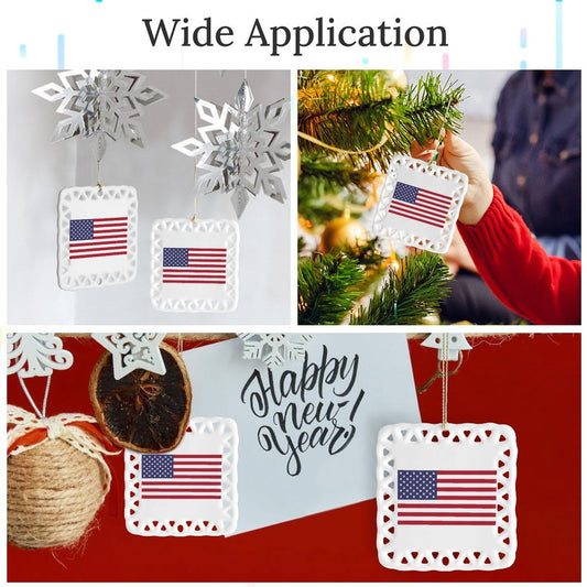 USA/American Flag Inspired Square Ceramic Ornament Made in the USA
