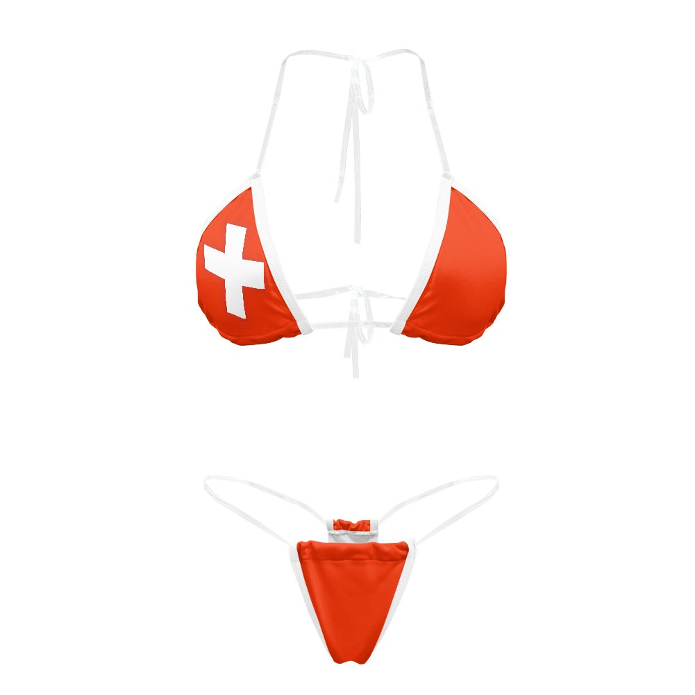 Switzerland Flag Inspired Transparent String Thong Bikini