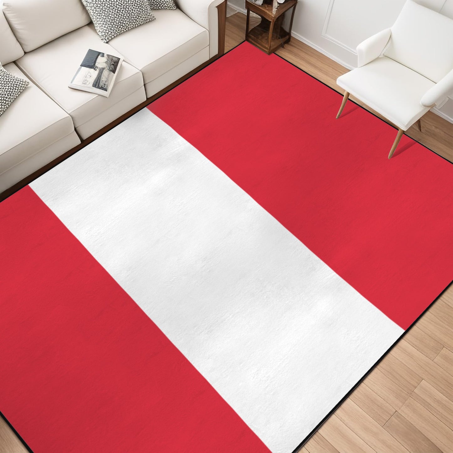 Peru Flag Inspired 84x60 Inch Area Rug with Black Binding (Made in the USA)
