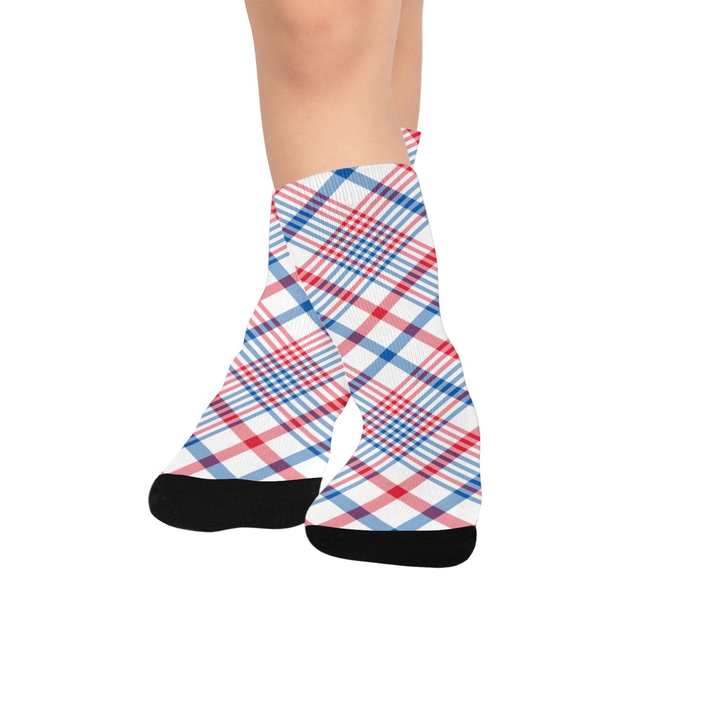 USA/American Flag Inspired Plaid Pattern Kid's Custom Socks (Made in the USA)
