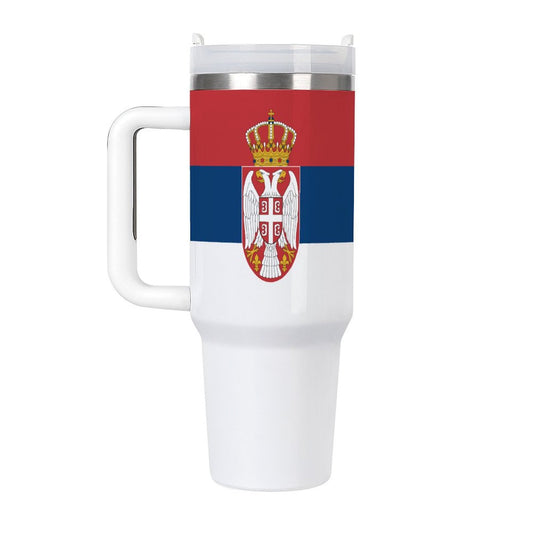 Serbia Flag travel mug with handle.