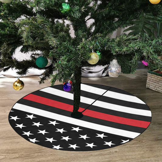 Thin Red Line Flag Thick Christmas Tree Skirt 47" x 47"