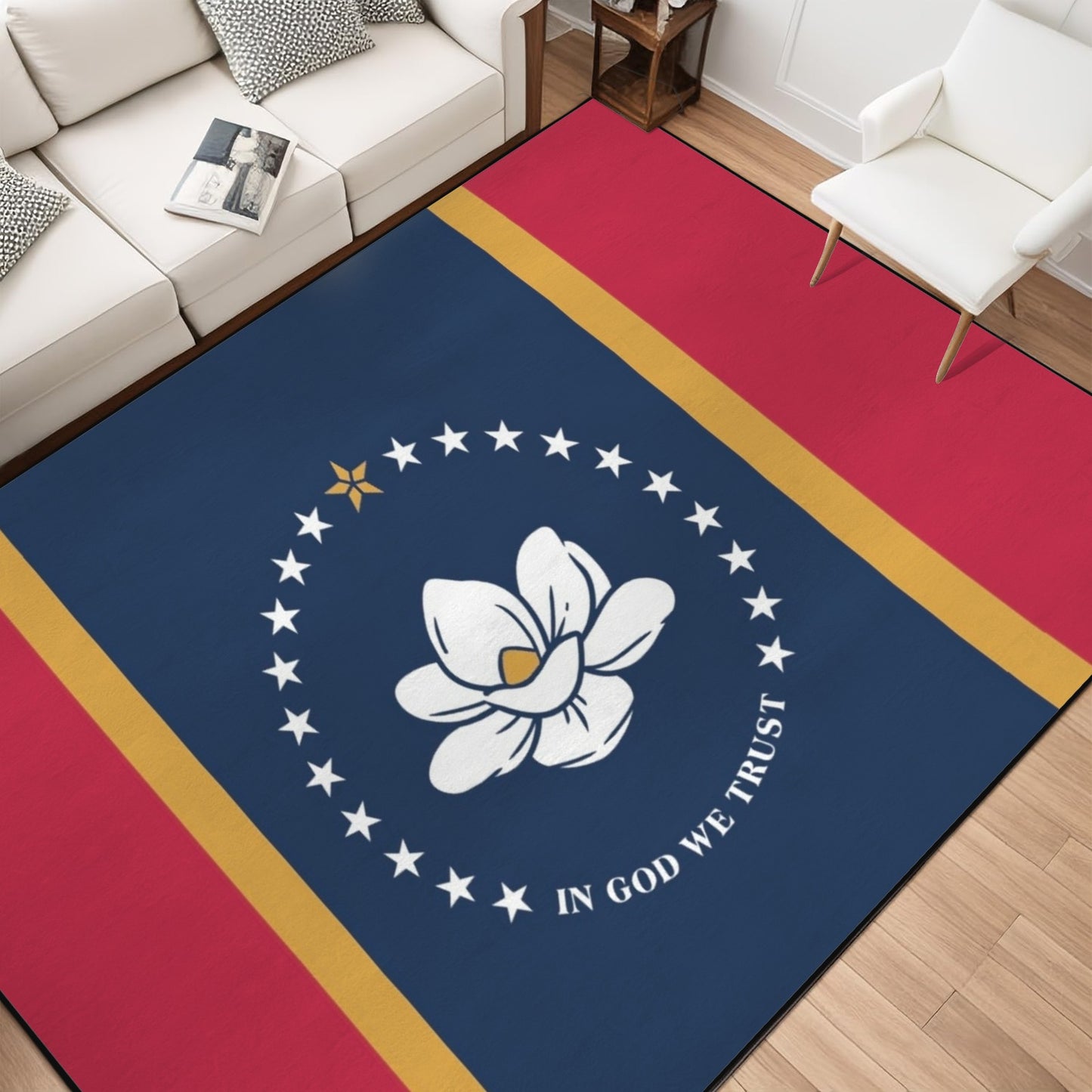 Mississippi Flag Inspired 84x60 Inch Area Rug with Black Binding (Made in the USA)