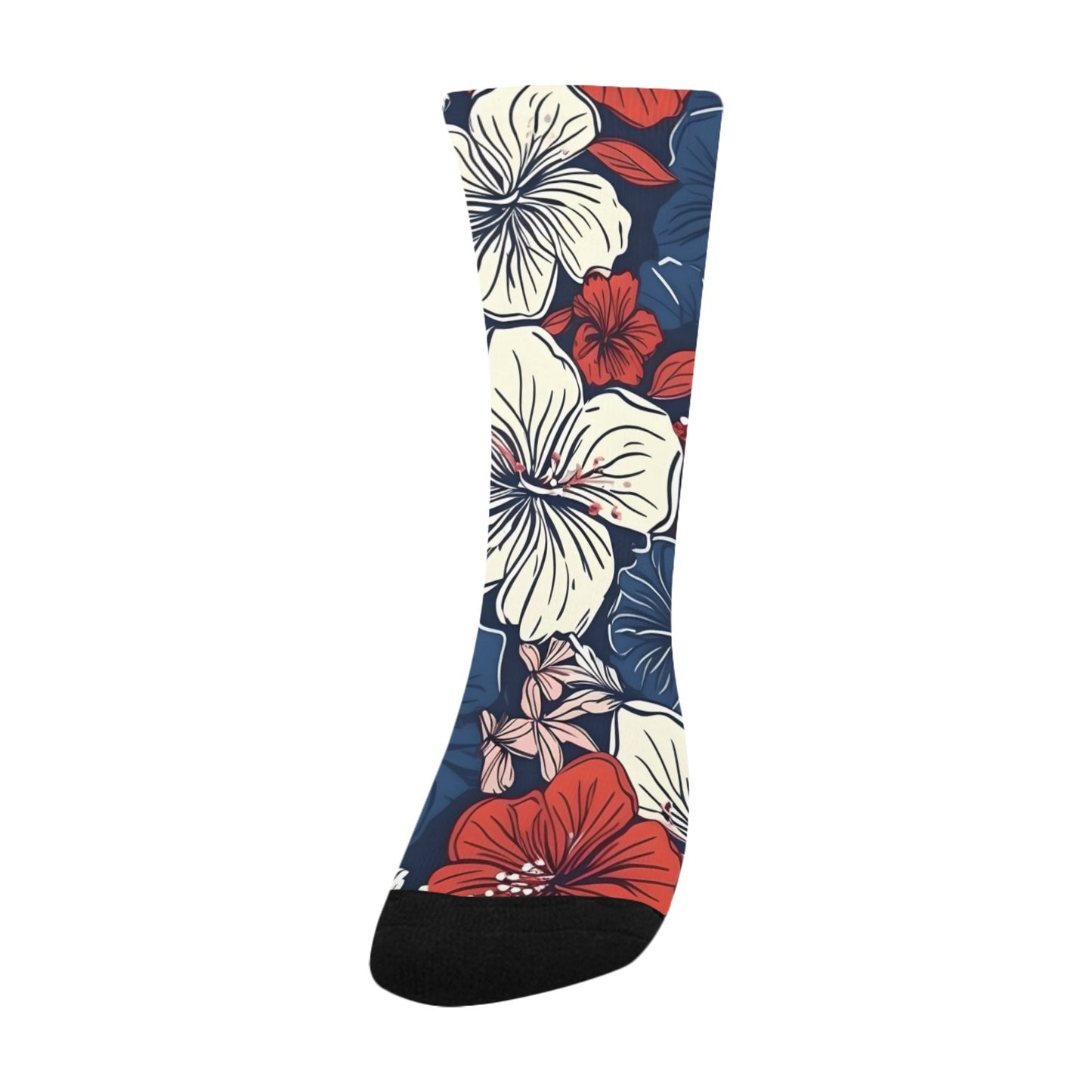 USA/American Flag Inspired Hawaiian Floral Pattern Kid's Custom Socks (Made in the USA)