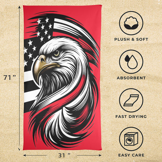 Thin Red Line Flag Inspired Eagle Beach Towel 31"x71" (Made in USA)