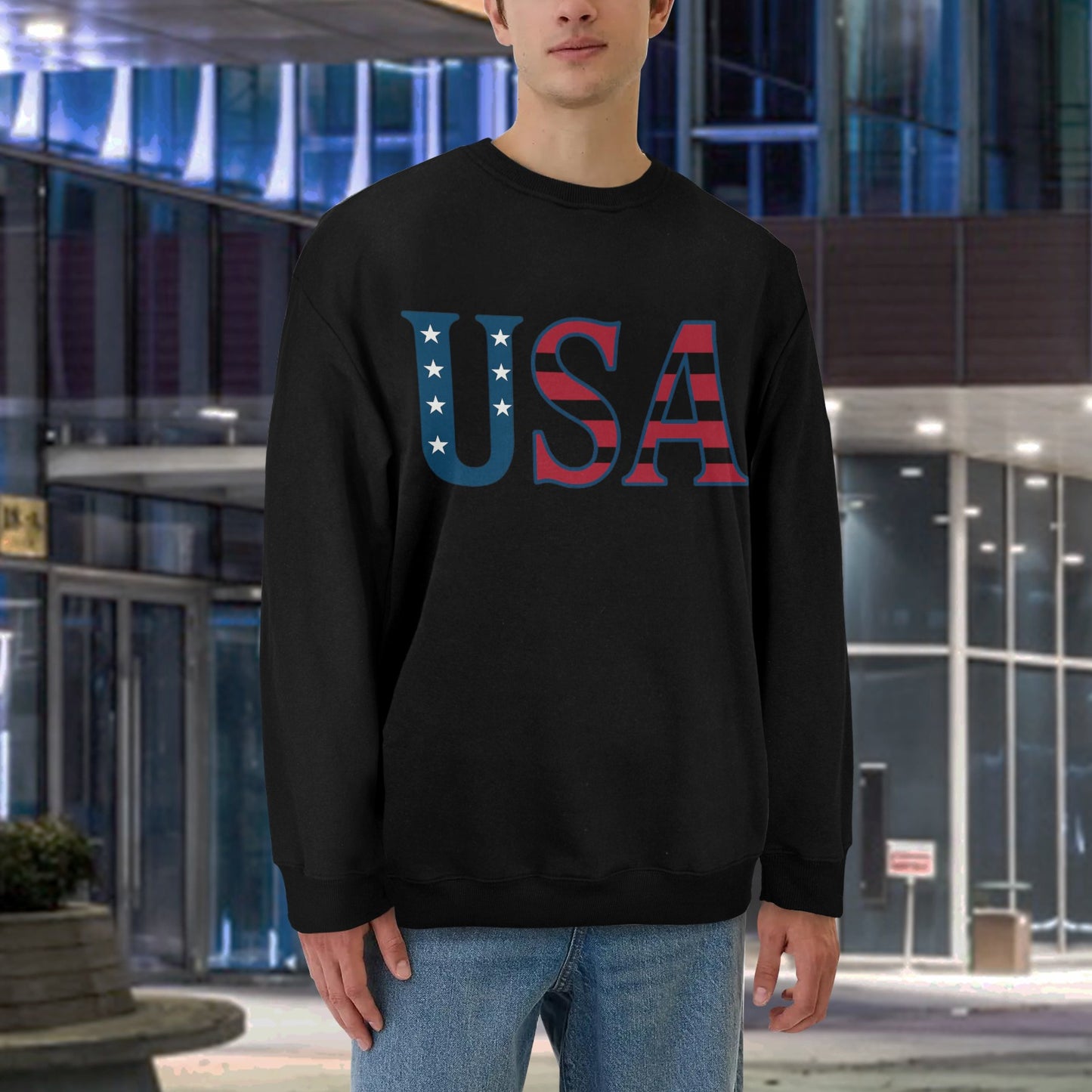 USA/American Flag Inspired "USA" Unisex Fleece Sweatshirt (Made in the USA)