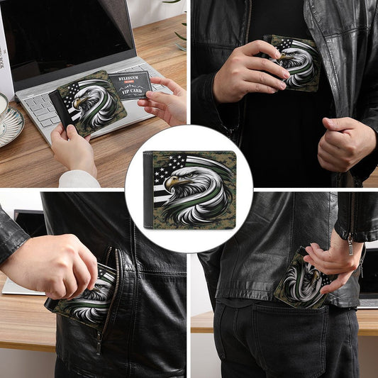 Thin Green Line Flag Inspired Eagle On Digital Camo Men's Wallet