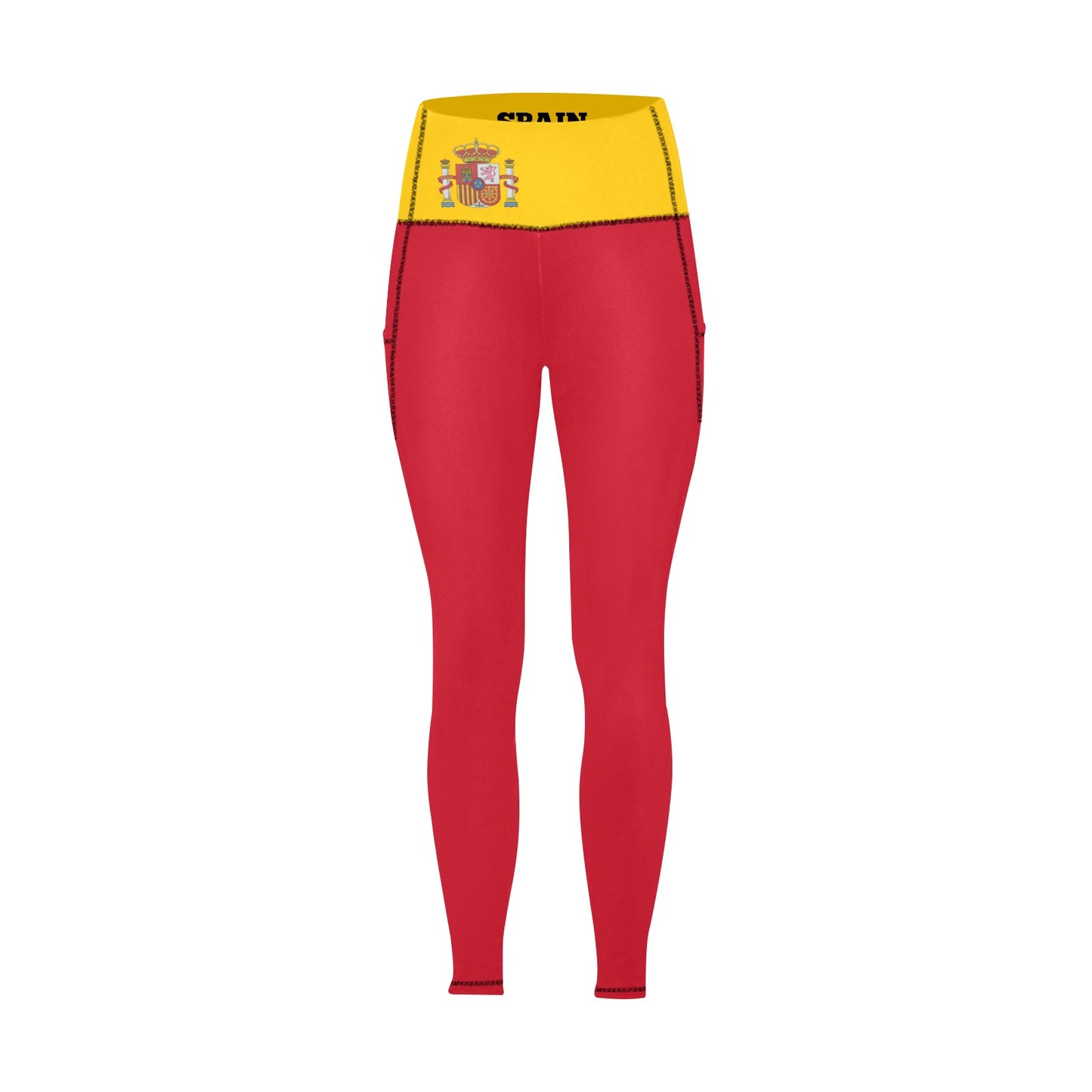 Spain Flag Inspired Women's High Waist Leggings with Pockets
