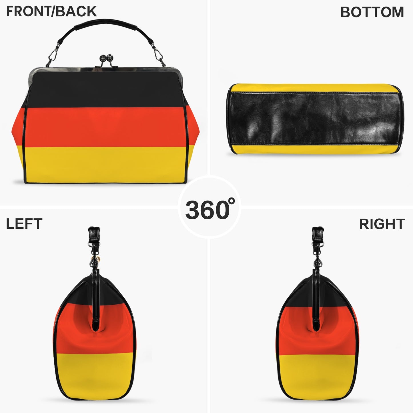 Germany Flag Inspired Kisslock Crossbody Shoulder Bag-Large