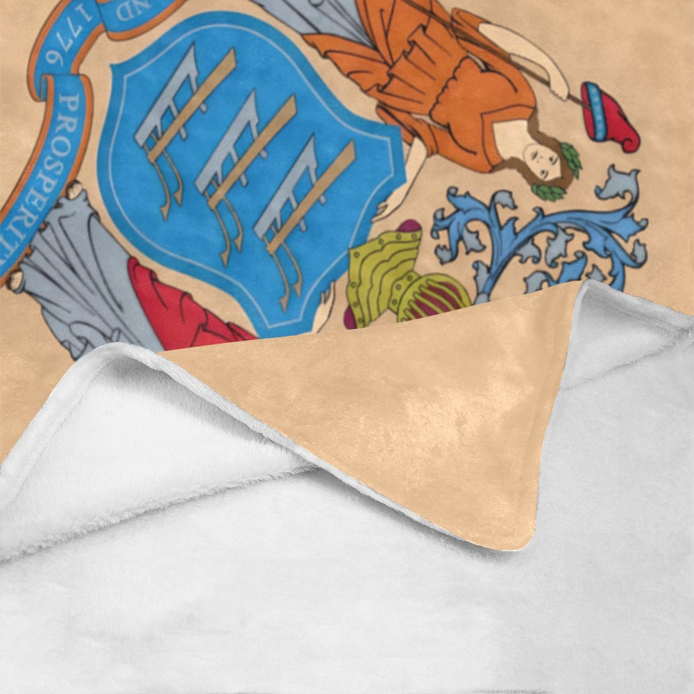 Fleece blanket featuring colorful emblem design by Luv My Flag.