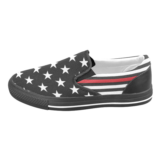 Thin Red Line Flag Inspired Slip-on Canvas Kid's Shoes