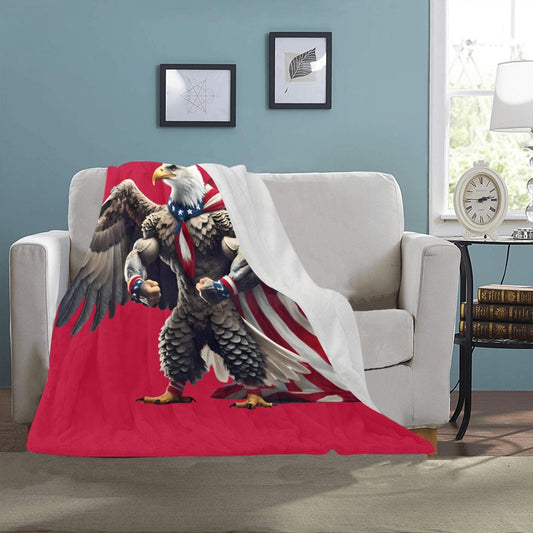 Eagle blanket on couch featuring Luv My Flag design.