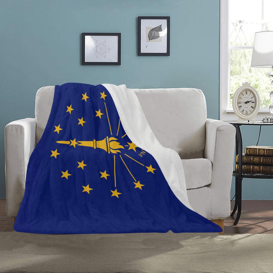 Cozy "Luv My Flag" blanket with Indiana state flag design.
