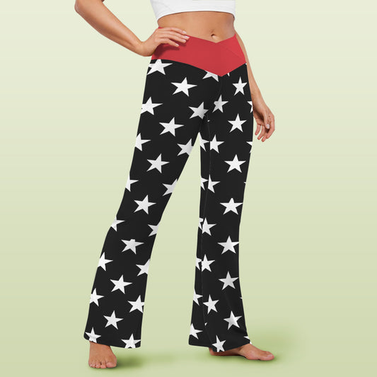 Thin Red Line Flag Inspired Women's V-Crossover High Waisted Flare Leggings