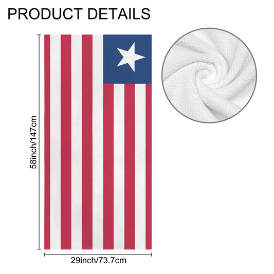 Liberia Flag Inspired Custom Bath Towel 29"x58"(Made in USA)