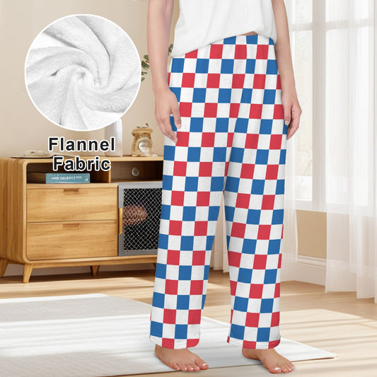 USA/American Flag Inspired Checkered Pattern Women's Flannel Pajama Trousers Made in the USA