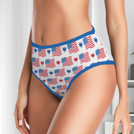 USA/American Flag Inspired Flag and Hearts Pattern Women's High Waisted Brief