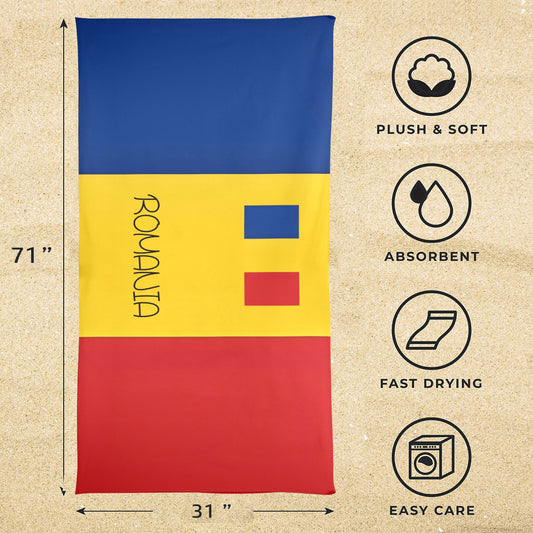Romania Flag Beach Towel 31"x71" (Made in USA)