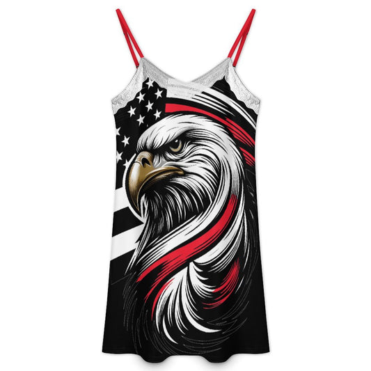 Thin Red Line Flag Inspired Eagle Lace Trim Camisole Nightgown