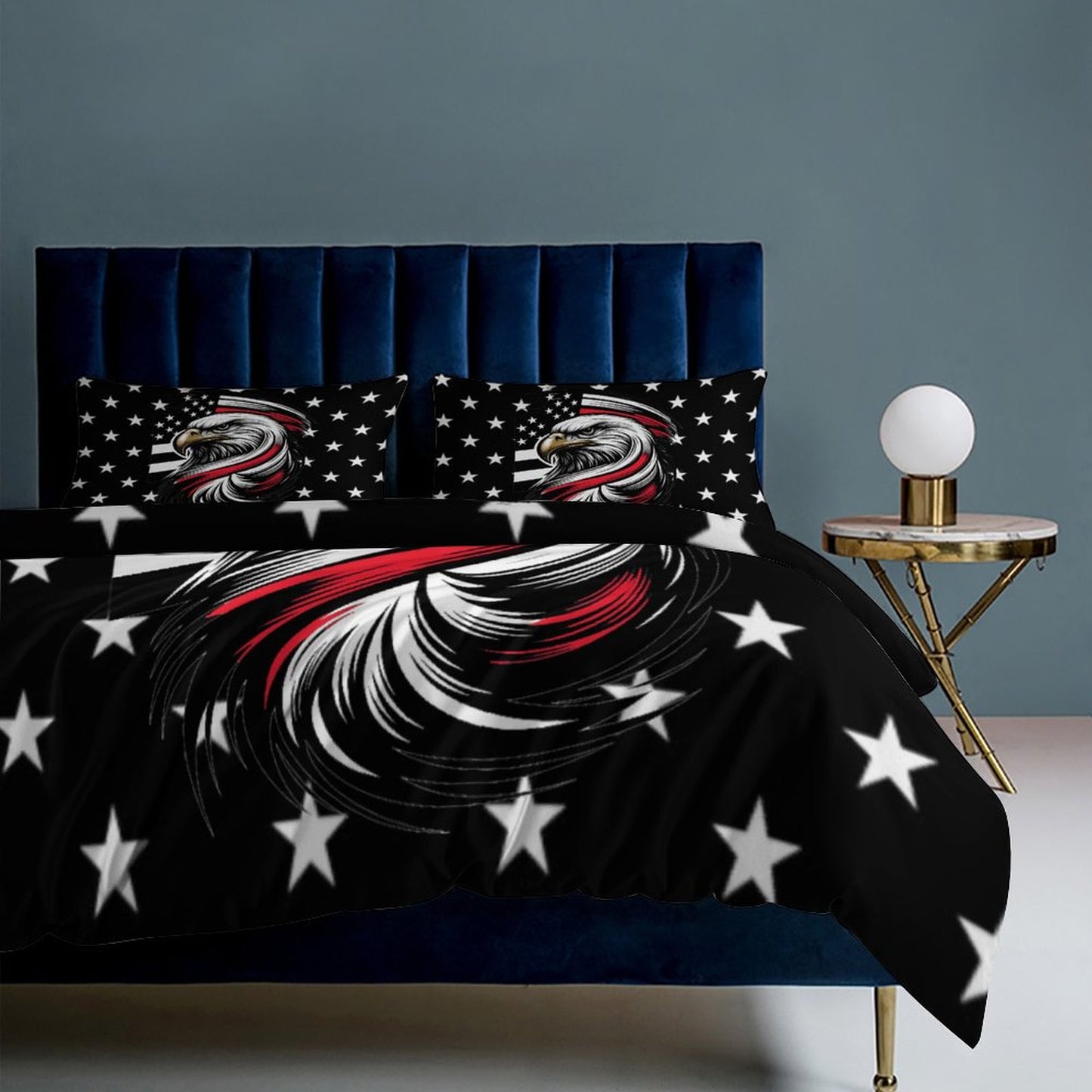 Thin Red Line Flag Inspired Eagle 3-Piece Bedding Set (1 Duvet Cover + 2 Pillow Shams) – 102"×90"