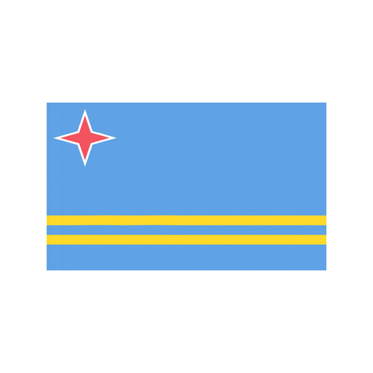 Blue Aruba flag with yellow stripes, red star. Luv My Flag.
