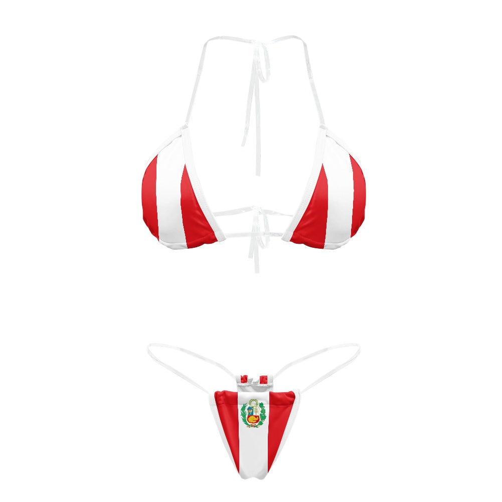 Peru Flag Inspired Transparent String Thong Bikini