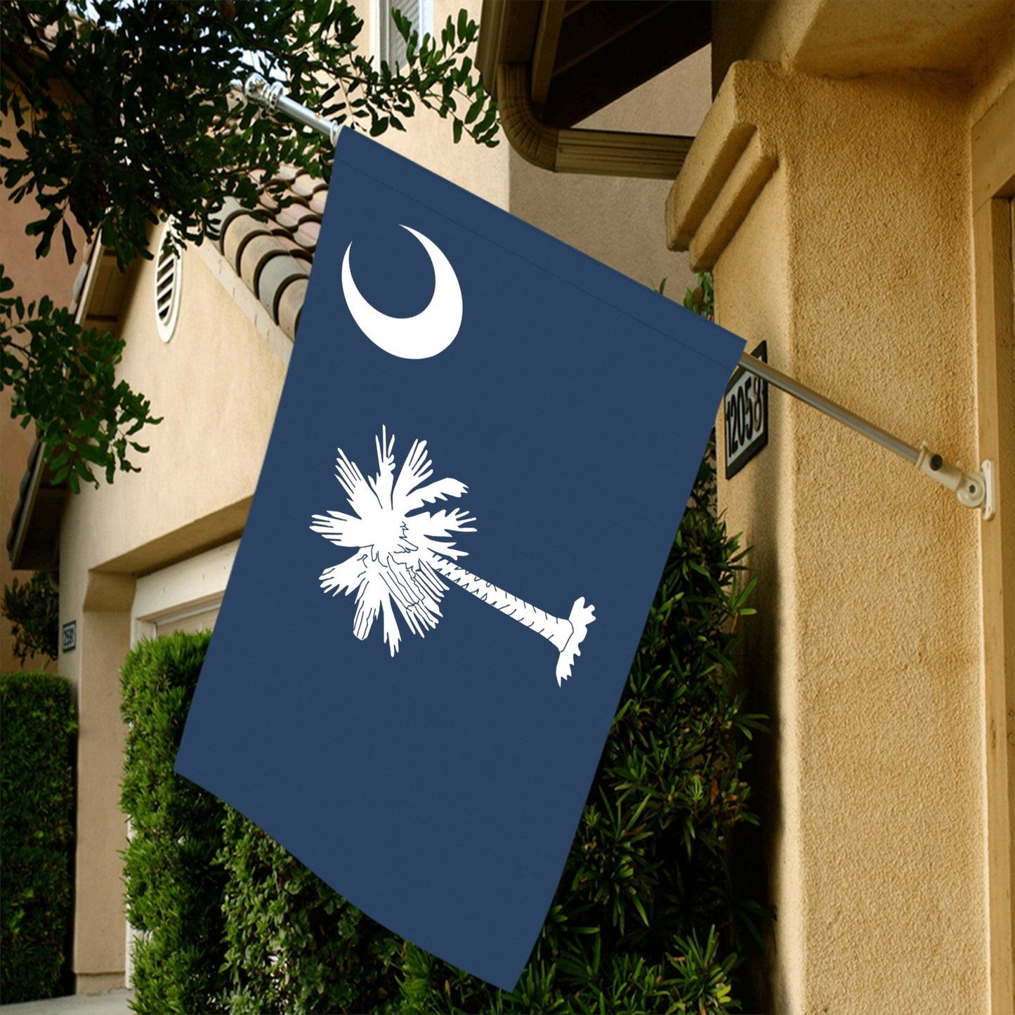Blue flag with palm tree and crescent, Luv My Flag.