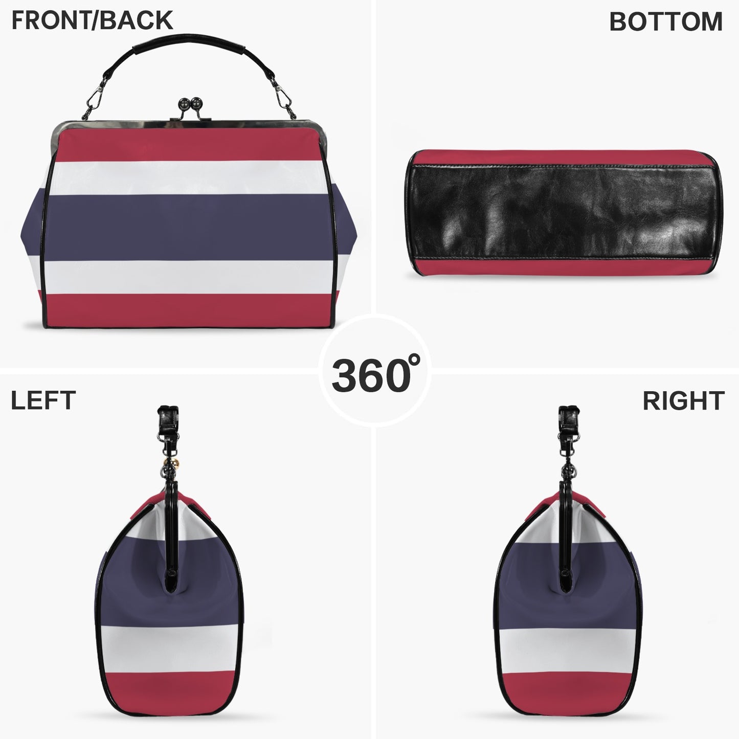 Thailand Flag Inspired Kisslock Crossbody Shoulder Bag-Large