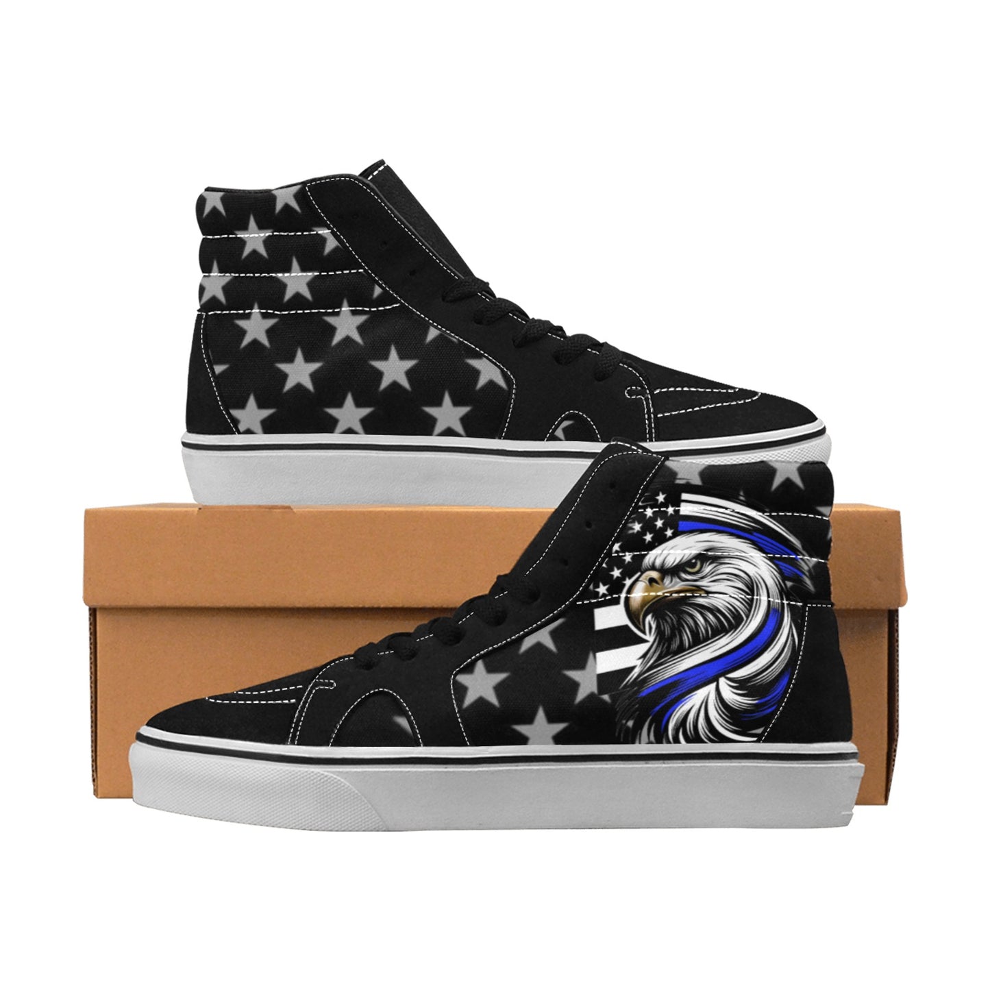 Thin Blue Line Flag Inspired Eagle Men's High Top Canvas Shoes