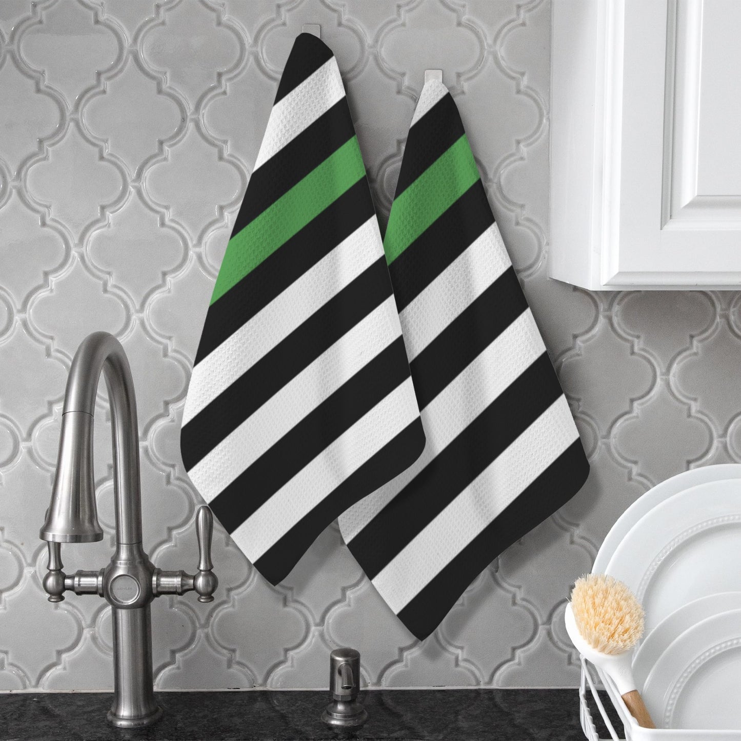 Thin Green Line Flag Inspired Kitchen Towel 40X60cm (Pack of 2) (Made in the USA)
