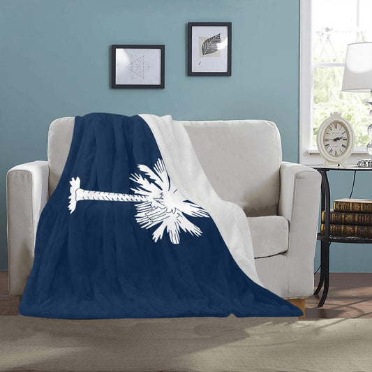 Blue and white blanket with palm design, Luv My Flag.