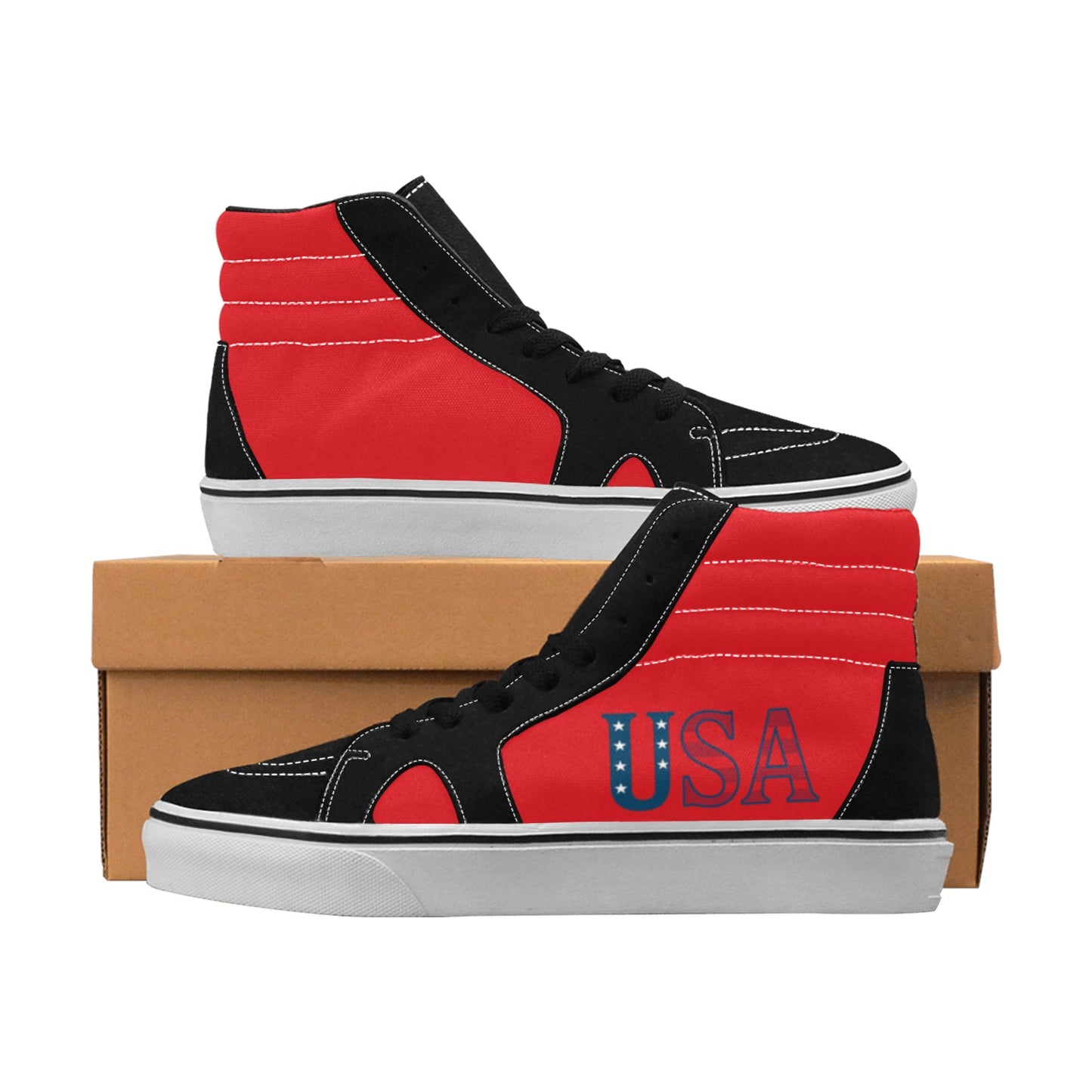 USA/American Flag Inspired "USA" Women's High Top Canvas Shoes (Red)