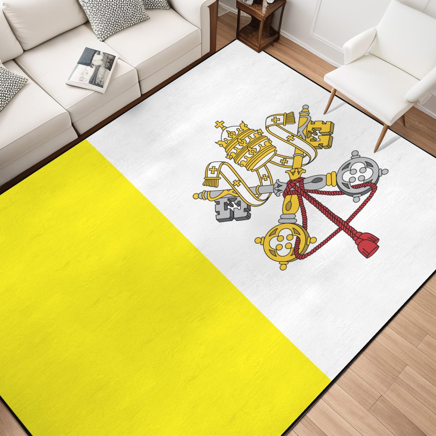 Vatican City Flag Inspired 84x60 Inch Area Rug with Black Binding (Made in the USA)