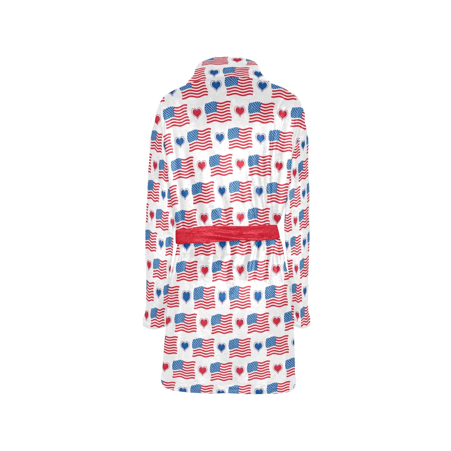 USA/American Flag Inspired Flag and Hearts Pattern Women's Fleece Robe