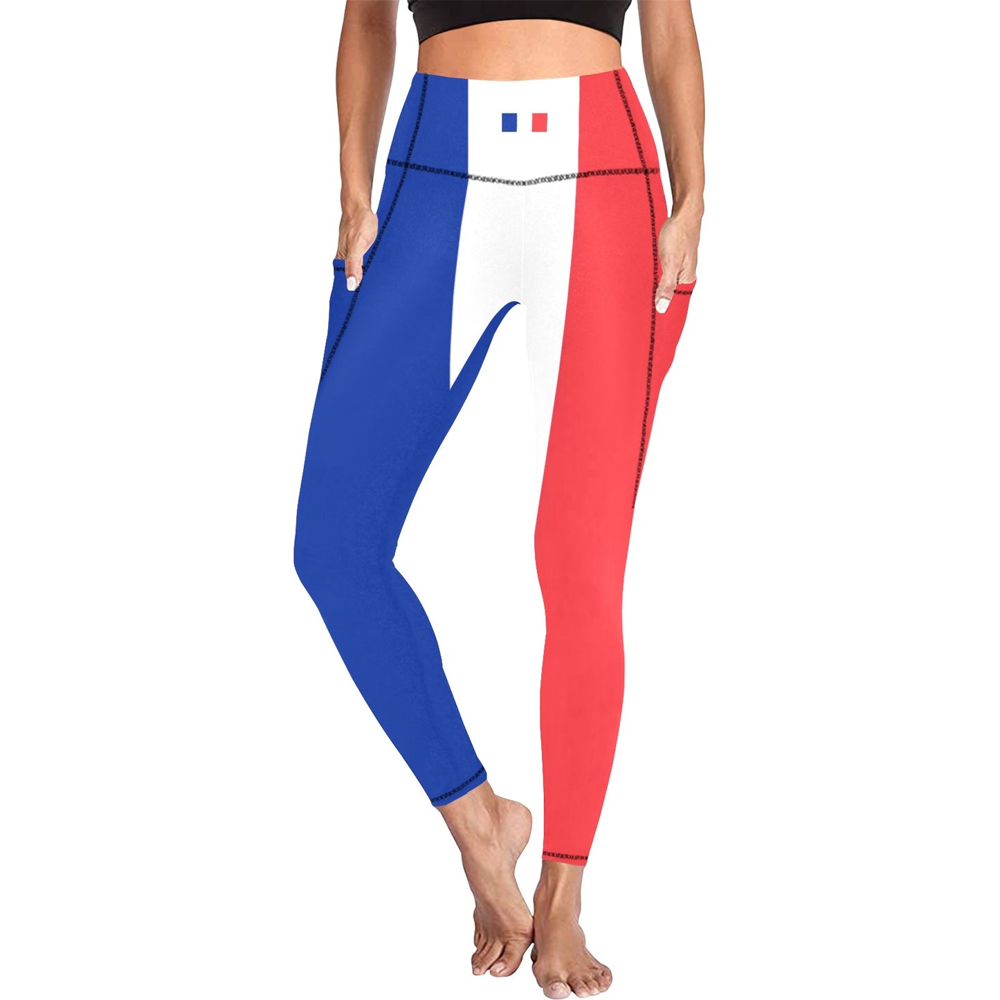France Flag Inspired Women's High Waist Leggings with Pockets