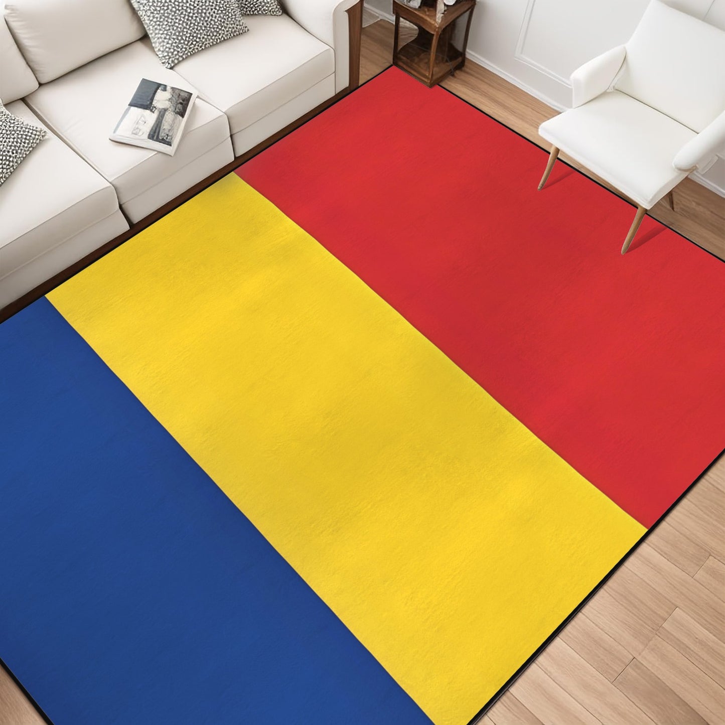 Romania Flag Inspired 84x60 Inch Area Rug with Black Binding (Made in the USA)
