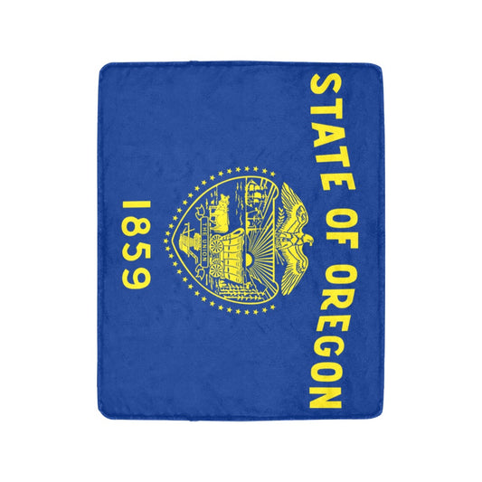 Blue Oregon flag blanket by Luv My Flag, yellow design.
