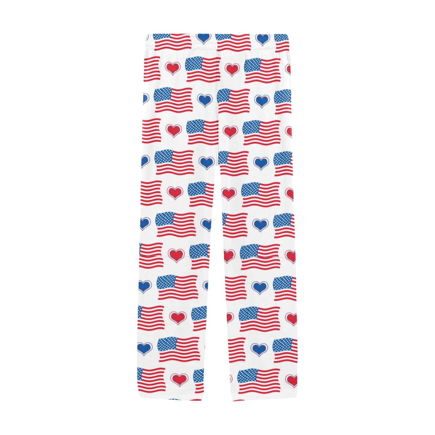 USA/American Flag Inspired Heart Pattern Men’s Pajama Trousers with Pockets (Made in the USA)
