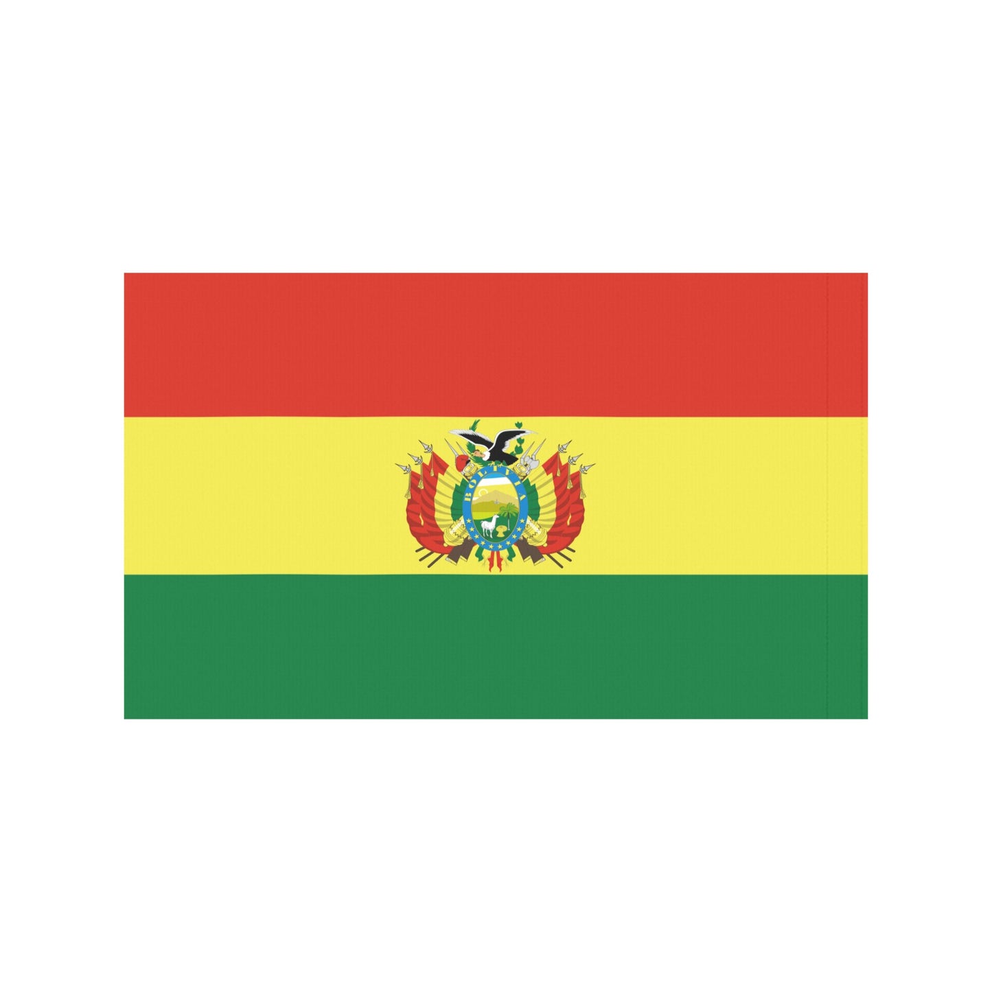 Red, yellow, green Bolivian flag with emblem, Luv My Flag.